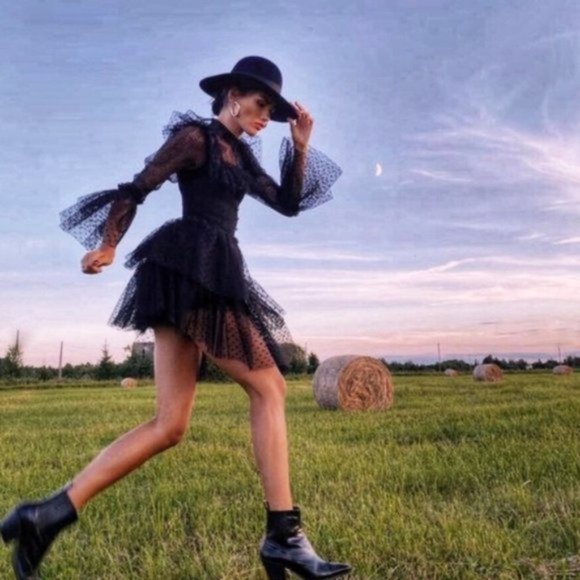 NWT Sandra Mansour x H&M Tulle Lace Black Dress sz S - Picture 7 of 11